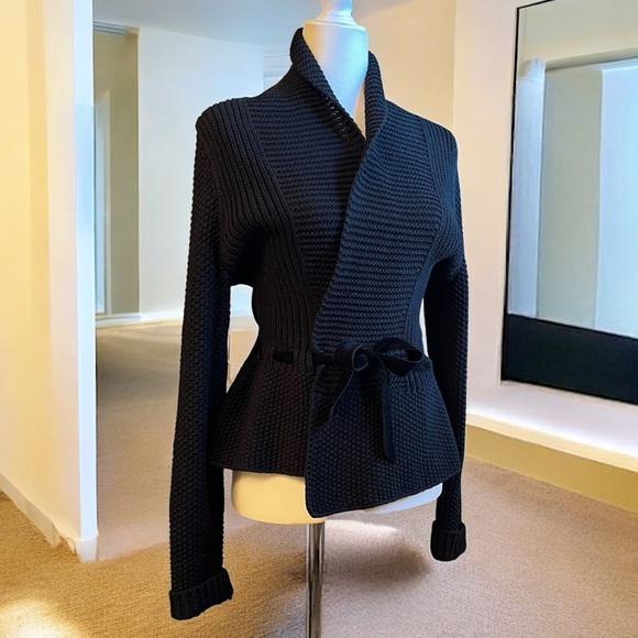 NEW LRL Ralph Lauren Chunky Belted Peplum Shawl Cardigan Sweater Jacket S NWOT - Picture 6 of 16